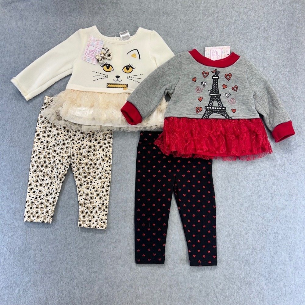 Cat Eiffel Tower Baby Girls Multi Swiggles 2-Pack Outfit Set Tulle 3/6 Months